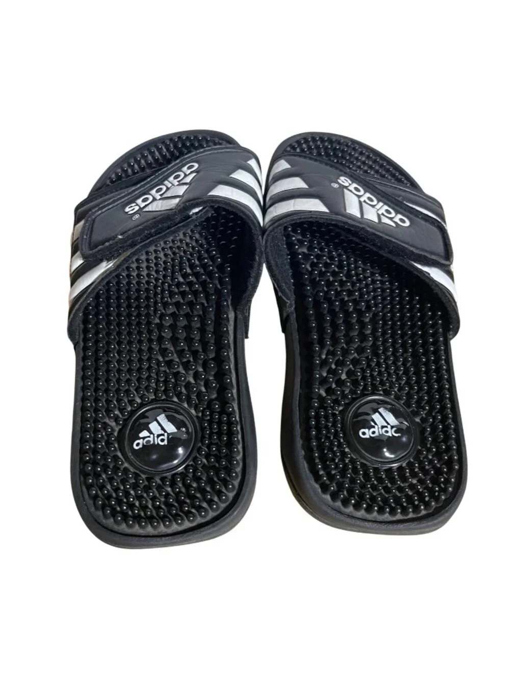 Adidas Adissage Massage Sandals Black & White Unisex Size 3